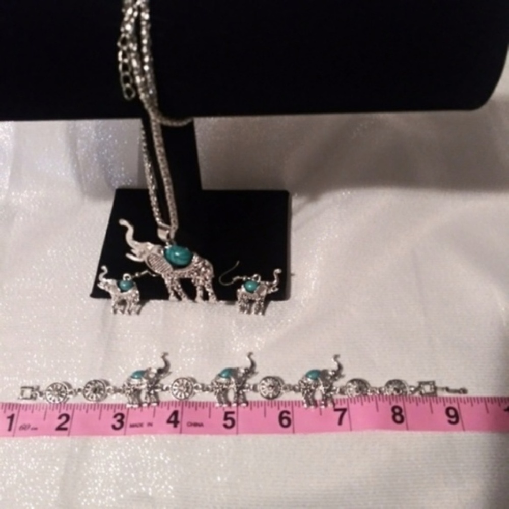 New necklace turquoise elephant drop jewelry set - Picture 3 of 3